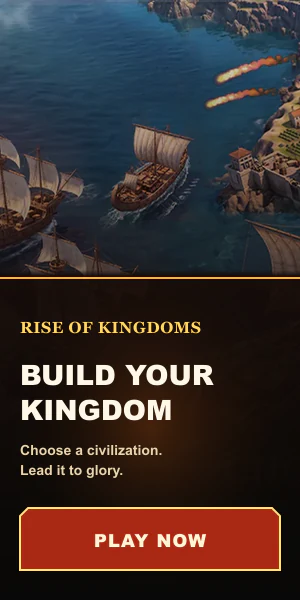 Rise of Kingdoms civilization and harbor artwork with Build Your Kingdom campaign creative
