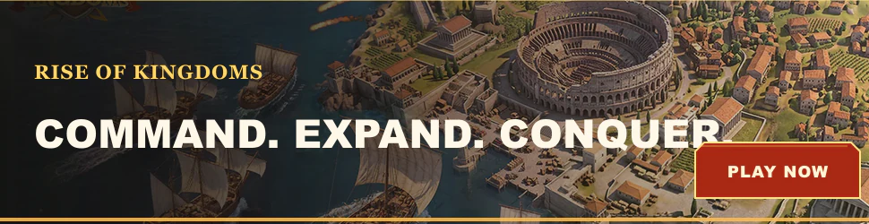 Rise of Kingdoms civilization and harbor artwork with Build Your Kingdom campaign creative